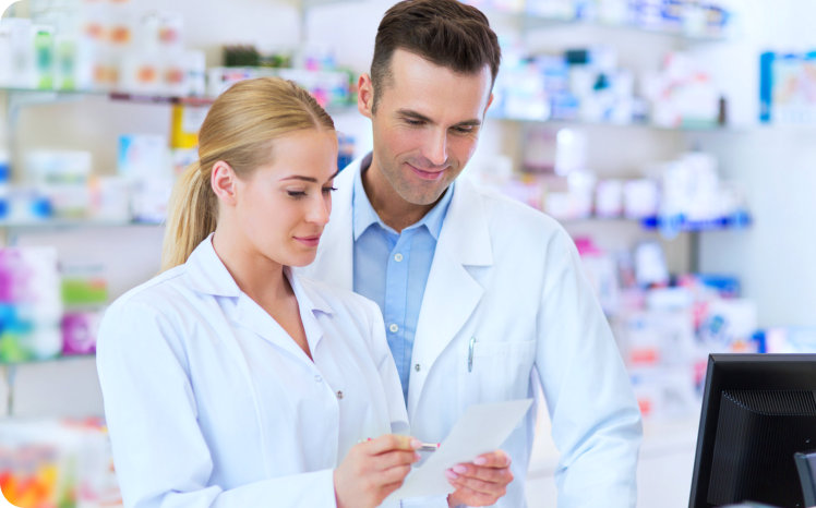 man and woman pharmacist
